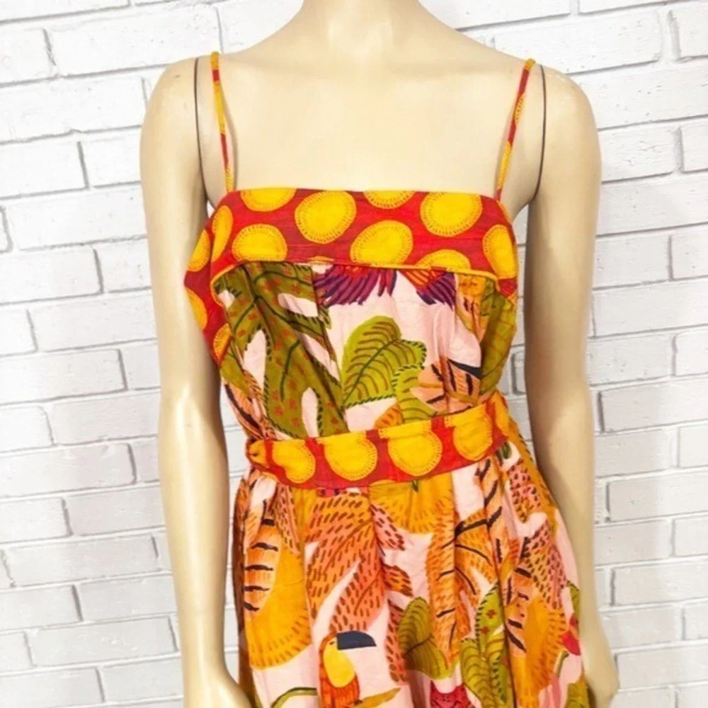 Farm Rio Summer Dream Ruffle Print Maxi Dress Red Yellow Green | Size Large - Picture 11 of 11